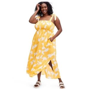 DVF X Target Women's Smocked Tie Strap Ginkgo Yellow Midi Dress  1X NWOT